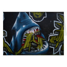 Shark attack graffiti card