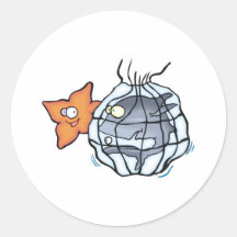 shark caught in net round sticker