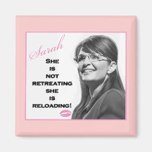 She is not retreating, she is reloading fridge magnets