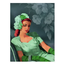 Sheila - 1940s Evening Wear in Green and Teal Postcard