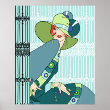 Shelby, 1920s Lady in Aqua and Teal Posters