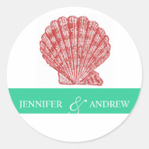 Shell Bride Groom Names Wedding Stickers