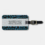Shiny Glitter Dog Paws Traces Pawprints Blue Black Bag Tag