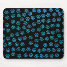 Shiny Glitter Dog Paws Traces Pawprints Blue Black Mousepad