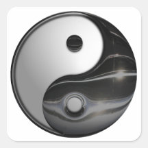Shiny Metallic Yin and Yang Symbol Square Stickers