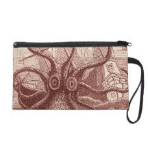 ship vs. octopus wristlet clutch