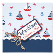 Ships Ahoy! Baptism Square C Personalised Invitations
