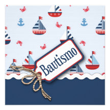 Ships Ahoy! Baptism Square C_Spanish Personalised Invites
