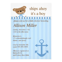 Ships Ahoy Nautical Boy Baby Shower Personalised Invites