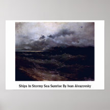 Ships In Stormy Sea Sunrise By Ivan Aivazovsky Print