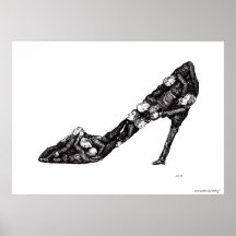 Shoe out of men surreal black and white drawing print