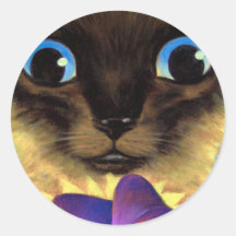 Siamese Cat Painting With Butterfly - Multi Round Sticker