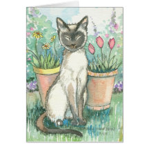 Siamese Kitty Cat in Garden Card