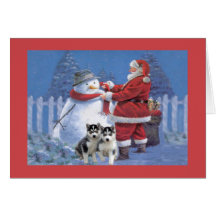 Siberian Husky Christmas Card Santa Snowman