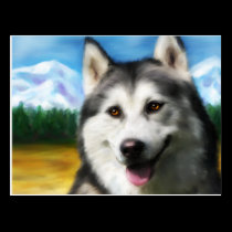 Siberian Husky Dog Art - Solar postcards