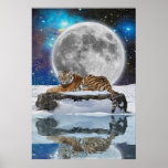 Siberian Tiger, Snow & Moon Fantasy Art Poster