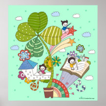 Side view of children studying by potted plant print