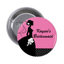 Silhouette Bride Bridal Party Bridesmaid Button