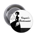Silhouette Bride Bridal Party Bridesmaid Button