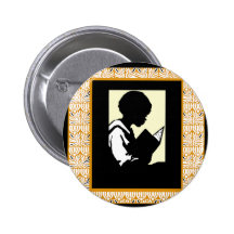 Silhouette of boy reading pinback button