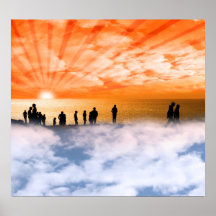 silhouette of people on the cliff edge above cloud poster