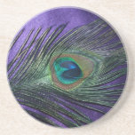 Silky Purple Peacock Feather Drink Coasters