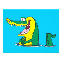 silly alligator crocodile cartoon character invitations