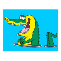 silly alligator crocodile cartoon character postcard