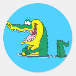 silly alligator crocodile cartoon character round sticker