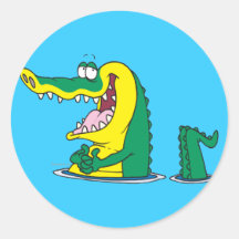 silly alligator crocodile cartoon character round sticker