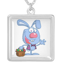 silly cute happy easter bunny with basket custom necklace