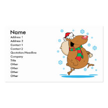 silly cute winter christmas santa bear cartoon business card template