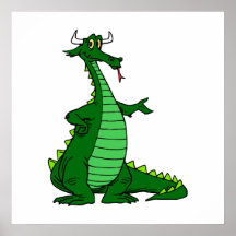 Silly Dragon Green Posters
