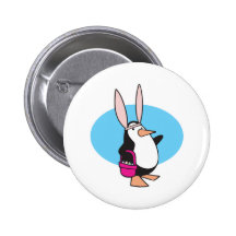 silly easter bunny penguin button