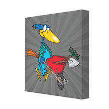 silly gardening bird with wheel barrow gallery wrap canvas