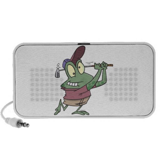 silly golfing golfer frog cartoon travelling speakers
