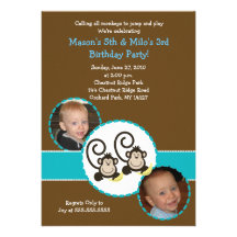 Silly Monkey Trendy Photo Birthday Invitation 5x7