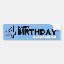 Silly Number 4 blue Birthday Bumper Sticker