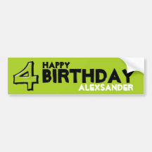 Silly Number 4 green Birthday Bumper Sticker