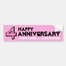 Silly Number 4 pink Anniversary Sticker Bumper Stickers