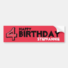 Silly Number 4 red Birthday Bumper Sticker