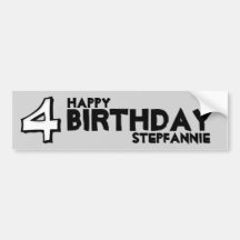 Silly Number 4 white Birthday Bumper Sticker