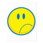 silly sad face smiley yellow and blue postcard