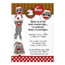 Silly SOCK MONKEY Birthday Invitation SMR girl/boy