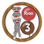 Silly SOCK MONKEY Birthday Round sticker SMR #1 stickers