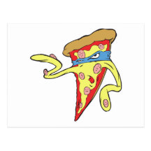 silly superhero villian pepperoni pizza character post cards