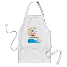 silly surfing santa cartoon aprons