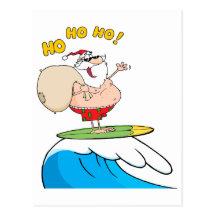 silly surfing santa cartoon post card