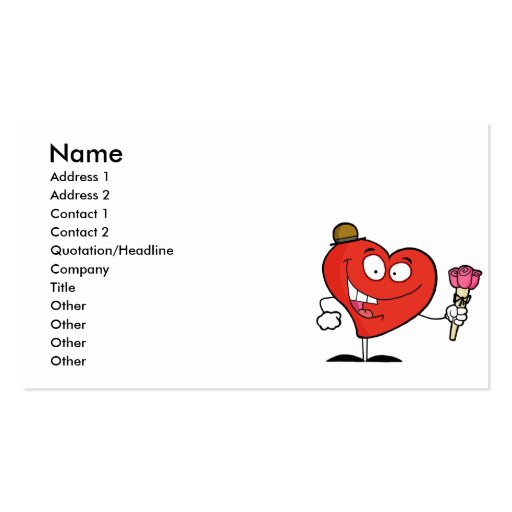 silly vday heart cartoon giving roses business card templates
