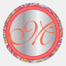 Silver Accents Peacock Paisley Tangerine Hot Pink Stickers